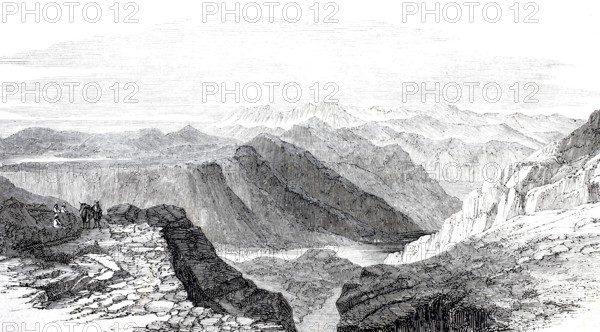 Landscape in Dalmatia around 1870, Boche di Cattaro, Bay of Kotor, Montenegro, Historical, digitally enhanced reproduction of a 19th century original