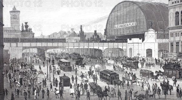 Station at Alexanderplatz, Berlin city railway, 1870, Berlin, Germany, Historical, digitally enhanced reproduction of a 19th century original