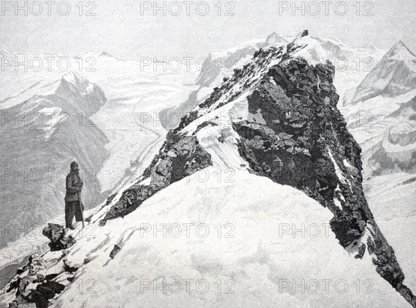 Panorama from the summit of the Matterhorn, around 1870, Switzerland, Historical, digitally enhanced reproduction of a 19th century original
