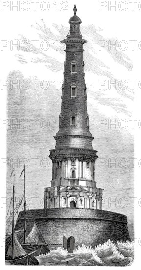 Lighthouse of Cordouan, Phare de Cordouan, on the Gironde estuary off the French Atlantic coast around 1880, in operation since 1611 and thus the longest-serving lighthouse in France, historical, digitally enhanced reproduction of a 19th century model