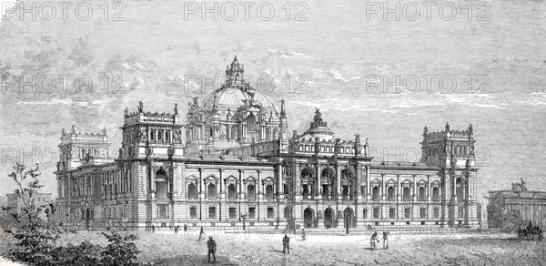 Prize-winning design for the Reichstag building by Paul Wallot, c. 1882, built from 1884, Berlin, Germany, Historical, digitally enhanced reproduction of a 19th century model