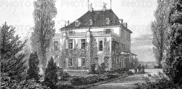 Arenenberg, castle on Untersee in the municipality of Salenstein in the canton of Thurgau in Switzerland, around 1888, Historical, digitally enhanced reproduction of a 19th century model