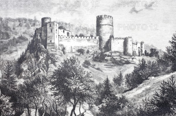 Hartenstein Castle in 1870, Kremstal, Waldviertel, Lower Austria, Austria, Historical, digitally enhanced reproduction of a 19th century original