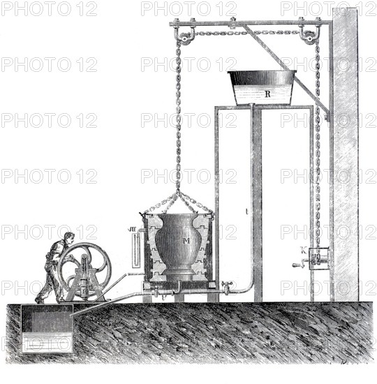 Regnault's apparatus for moulding large objects by the casting process, Henri Victor Regnault, digitally improved reproduction of a 19th century model, Historical, exact date unknown