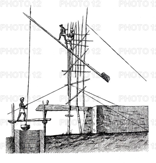 Picota from India, water power lift, water jack, from the earliest Egyptian period, still in use today in Africa and Asia, digitally improved reproduction of a 19th century model, historical, exact date unknown