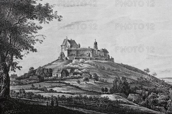 Spielberg Castle in the Franconian Alb in the Middle Ages, WeiÃŸenburg-Gunzenhausen district, Bavaria, Germany, digitally enhanced reproduction of a 19th century original, historical, exact date unknown