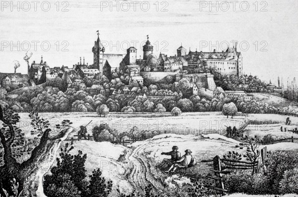 View of Nuremberg and the castle in the Middle Ages, Bavaria, Germany, digitally enhanced reproduction of a 19th century original, historical, exact date unknown