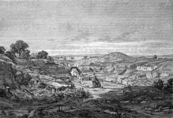 The Amphitheatre, Amphitheatre in Syracuse, Sicily, Italy, Historical, Reproduction from a model with a scene from the 19th century