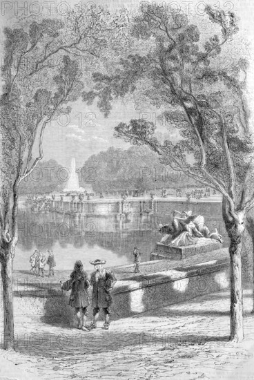 The gardens of Versailles seen from the large terrace, France, Historical, Reproduction from a 19th century scene
