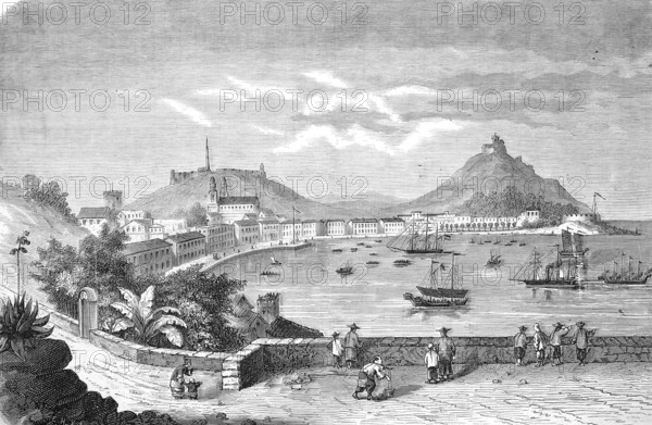 Harbour of Makoa, Macau, bringing in a captured pirate junk, Historical, Reproduction from an original with a scene from the 19th century