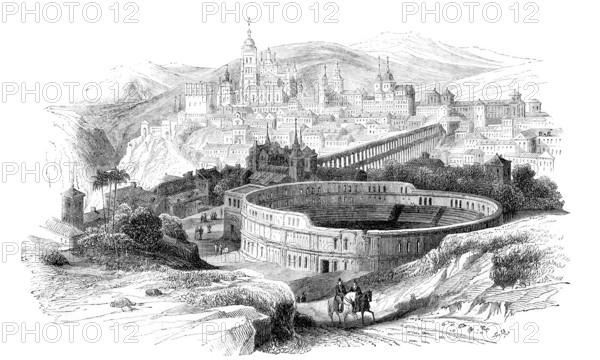 View of Segovia, Castile and Leon, Spain, Historical, Reproduction from an original with a scene from the 19th century