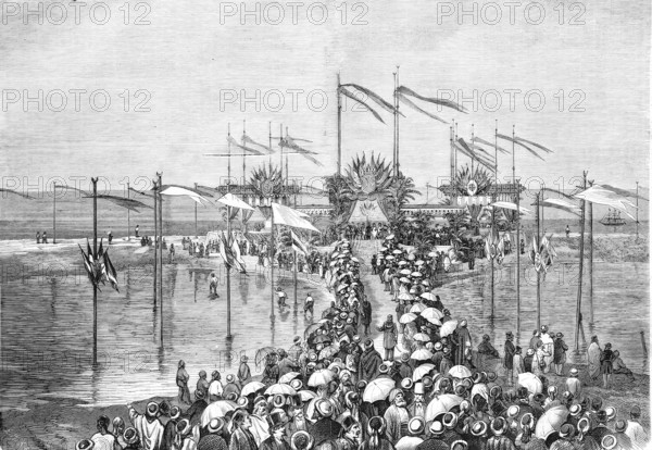 Prayer of thanksgiving of all denominations on the shore of Lake Menzaleh, in the north-east of Egypt in the Nile Delta near Port Said, Historical, Reproduction from a model with a scene from the 19th century