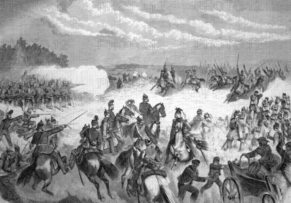 Autumn manoeuvre of the Prussian Guard Corps around 1865, Historical, Reproduction from a model with a scene from the 19th century