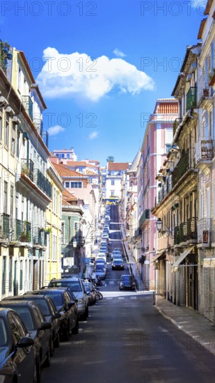 Typical Portuguese architecture and colorful buildings of Lisbon historic city center