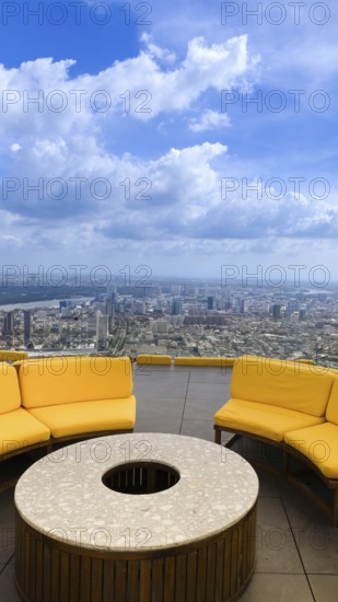 Panoramic view of Bangkok skyline downtown in business financial center from King Power Mahanakhon