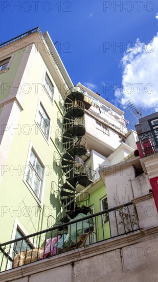 Typical Portuguese architecture and colorful buildings of Lisbon historic city center