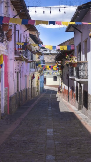 Old Town in Quito, Ecuador. Colonial colourful scenic historic city center streets