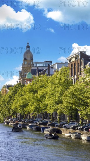 Holland, Amsterdam canals with scenic bridges and historic city center, UNESCO World Heritage site