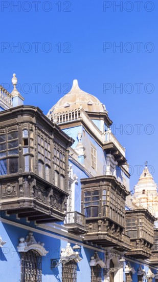 Lima, Peru, colonial streets around Central plaza Mayor or Plaza de Armas in historic city center
