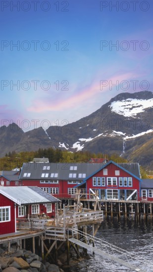 Scenic fishing village A in Lofoten Islands with authentic fishermen sheds and museum