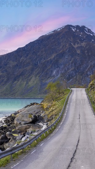 Scenic dramatic views of Lofoten islands coastline, mountains, beaches and shores in Norway