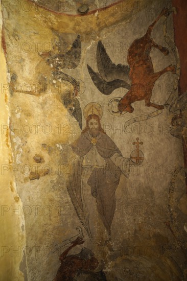 Ceiling fresco in the Church of Saint-André or Church of the Templars in Luz-Saint-Sauveur, Pyrenees, France