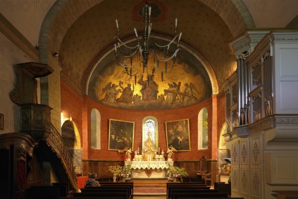 Interior and altar of the Church of Saint-André or Church of the Templars in Luz-Saint-Sauveur, Pyrenees, France