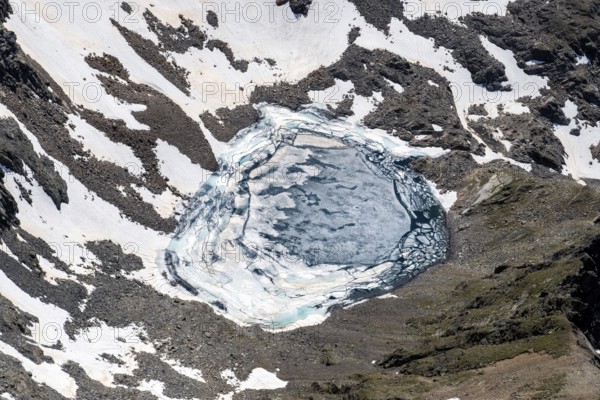 Ice lake in the Hohe Tauern, aerial view, water, lake, ice floes, melting, Salzburg, Carinthia