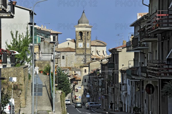 Medieval bell tower, baroque church Chiesa della Maddalena, collegiate church, Via Piave, historic centre, Gradoli, province of Viterbo, Lazio, Italy