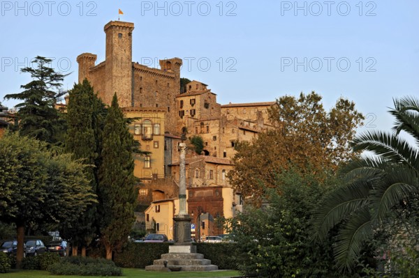 Medieval fortress Castello Monaldeschi, Rocca Monaldeschi della Cervara, warm evening light, historic centre, Bolsena, Province of Viterbo, Lazio, Italy