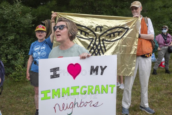Baldwin, Michigan USA - 4 July 2025 - Activists rally against the North Lake Correctional Facility, which has just been reopened as the largest immigrant detention center in the Midwest. The rural Michigan facility is owned by the GEO Group and will house immigrants detained by ICE