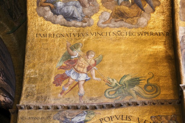 Ceiling mosaic, Archangel Gabriel in the Roman Catholic Basilica of St Mark on St Mark's Square, Venice, Veneto, Italy