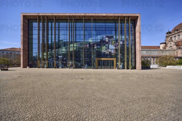 Nuremberg State Theatre, Schauspielhaus Nuremberg, architect Jörg Friedrich, modern architecture, glass faÃ§ade, blue sky, cloudless, Richard-Wagner-Platz, Nuremberg, Middle Franconia, independent city, Bavaria, Germany