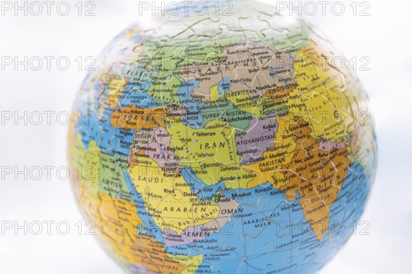 Puzzle globe. Map made from puzzle pieces. Turkey, Israel, Mediterranean, Iran