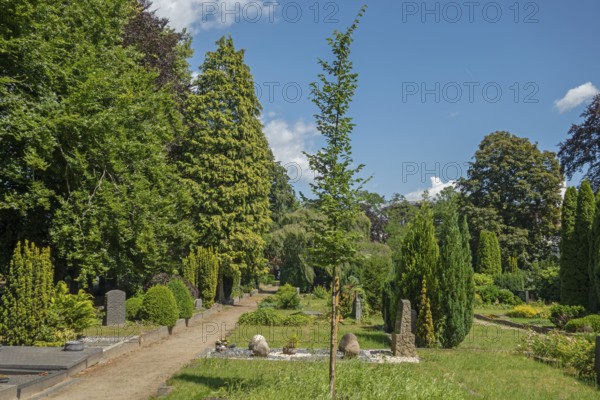 Under-tree burial, resting place, accessible place, Lutheran cemetery, Heisfelder StraÃŸe, Leer, East Frisia, Germany