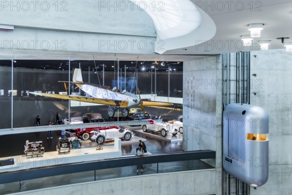 The Mercedes-Benz Museum in Stuttgart presents a journey through the automotive history of the global corporation. The history of the Mercedes star begins with the first automobile in 1886. Stuttgart, Baden-WÃ¼rttemberg, Germany