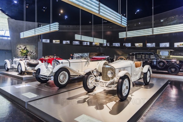 Mercedes-Benz 10-40 hp sports two-seater from 1923. The Mercedes-Benz Museum in Stuttgart presents a journey through the automotive history of the global corporation. The history of the Mercedes star begins with the first automobile in 1886. Stuttgart, Baden-WÃ¼rttemberg, Germany