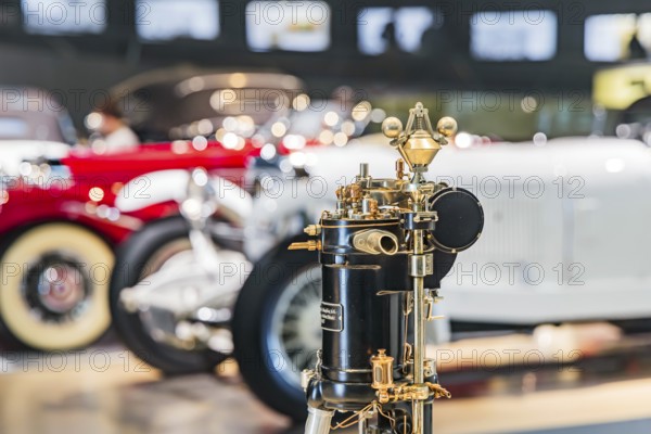Diesel engine based on the pre-chamber principle. The Mercedes-Benz Museum in Stuttgart presents a journey through the automotive history of the global corporation. The history of the Mercedes star begins with the first automobile in 1886. Stuttgart, Baden-WÃ¼rttemberg, Germany
