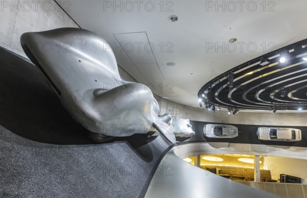 Mercedes-Benz world record car T 80 from 1939, designed by Ferdinand Porsche with 3000 hp and a top speed of 600 kilometres per hour. However, it was never put into service for reasons of safety. The Mercedes-Benz Museum in Stuttgart presents a journey through the automotive history of the global corporation. Stuttgart, Baden-WÃ¼rttemberg, Germany