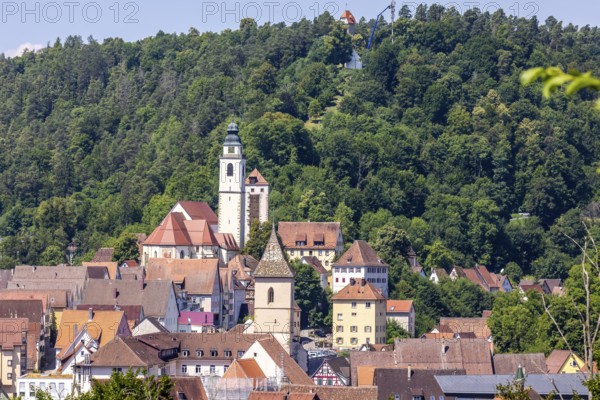Horb with view of collegiate church, Schurkenturm and SchÃ¼tteberg. Town view of Horb, Baden-WÃ¼rttemberg, Germany