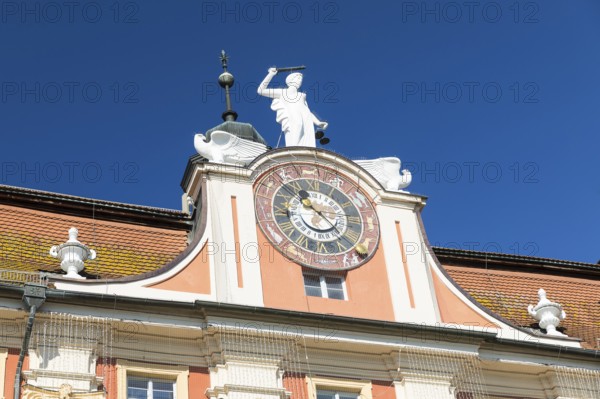 Historic clock at the town hall in Bad Windsheim, Bavaria, Germany