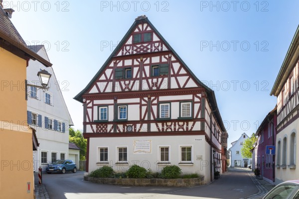The so-called Mayor's Iron House with half-timbering and carvings, Bad Windsheim, Bavaria, Germany