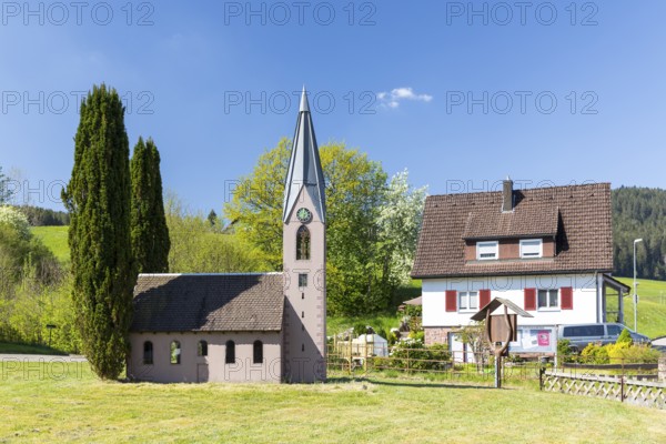 Model of the Protestant St Mary's Church in the Small Spa Park, Baiersbronn, Northern Black Forest, Baden-WÃ¼rttemberg, Germany