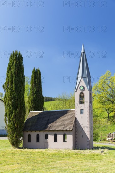 Model of the Protestant St Mary's Church in the Small Spa Park, Baiersbronn, Northern Black Forest, Baden-WÃ¼rttemberg, Germany