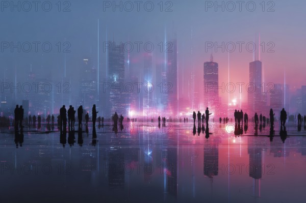 Futuristic city scene with neon lights, AI generated