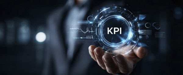 Key Performance Indicator, quantifiable measure of performance over time for a specific objective. Concept of productivity in corporate workplace environment, AI generated