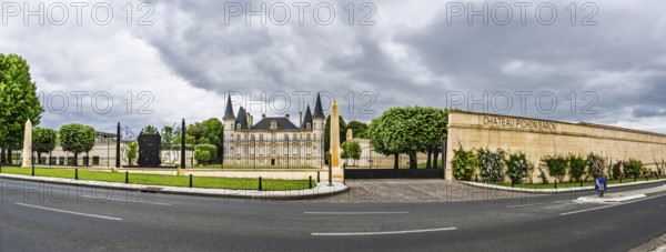Panorama of Vineyard of Chateau Pichon Longueville Baron Vineyard and grape fields around Pauillac, Bordeaux, Gironde, Nouvelle-Aquitaine, France