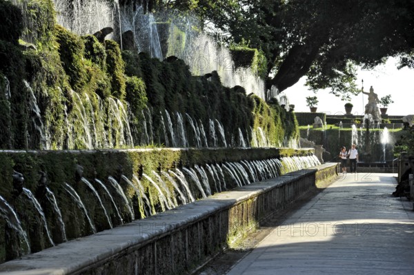 Avenue of a Hundred Fountains, Viale delle Cento Fontane, behind Fontana della Rometta, Renaissance garden of Villa d'Este, water features, fountains, UNESCO World Heritage Site, Tivoli, Metropolitan City of Rome, Lazio, Italy