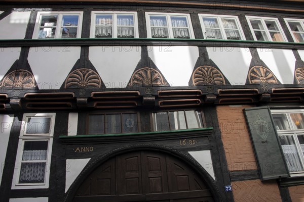 Magnificently decorated half-timbered house from 1685, Quedlinburg, Saxony-Anhalt, Germany