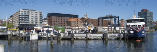 Jetty, building on the shore, harbour, Kiel, Kiel Fjord, Baltic Sea, Schleswig-Holstein, Germany